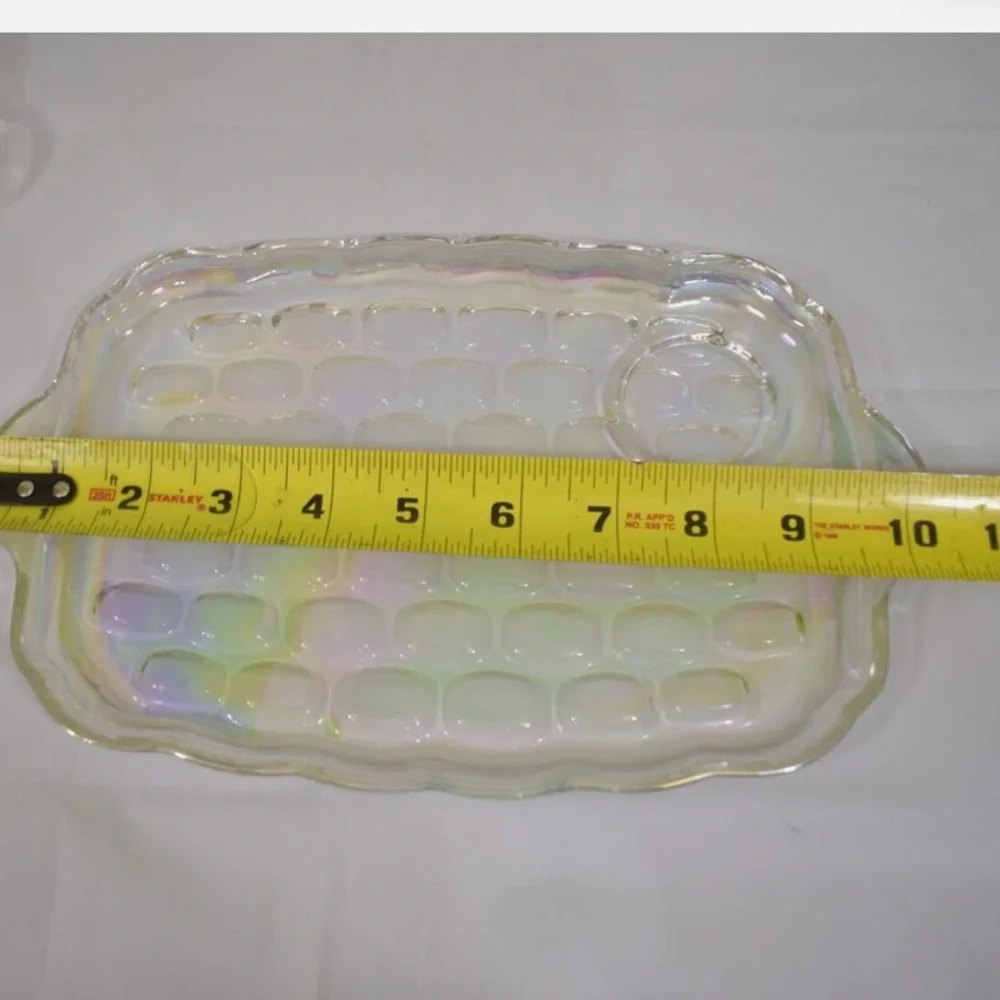 4 Piece Set Federal Glass Vintage 80s SNACK SERVING TRAYS CLEAR W BUBBLE DESIGN